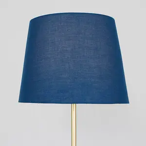 ValueLights Standard Floor Lamp In Gold Metal Finish With Navy Blue Tapered Shade - Complete With 6w LED GLS Bulb In Warm White