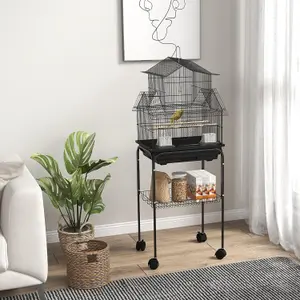 Bird Cage Budgie Cage with Stand Slide Tray Handle for Finch Canary 50.5 x 41 x 121cm Black