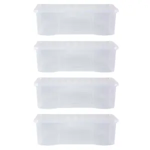 Wham Crystal 4x 62L Plastic Storage Boxes with Lids - Pack of 4.  Long, Large, Made in the UK Clear