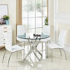 Opal White Faux Leather Dining Chair With Chrome Legs In Pair