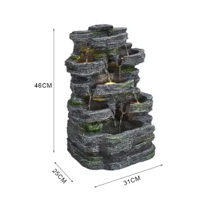 Grey Faux Rock Solar Power Resin Garden Water Fountain Water Feature with LED Lights