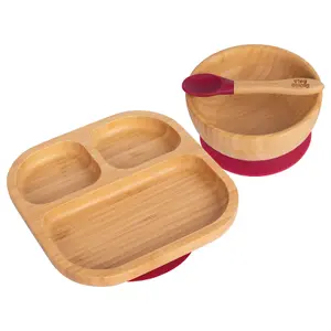 Tiny Dining - Children's Bamboo Suction Dinner Set - Red