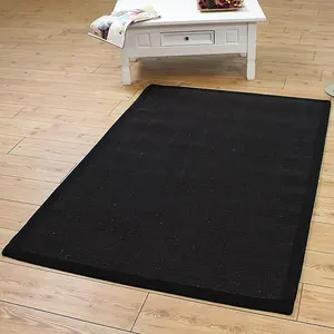 Black/Black Natural Decorative Plain Bordered Modern Anti Slip Easy to Clean Rug for Living Room and Bedroom-160cm X 230cm