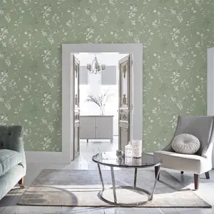 Laura Ashley Elderwood Sage Floral Smooth Wallpaper