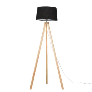 ValueLights Barbro Modern Light Wood Tripod Design Floor Lamp with Black Tapered Shade