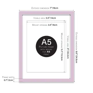 A5 Lilac Picture Frame With Mount for A6 (10.5 x 14.8cm - 4.1 x 5.8in) Poster, Photo, Artwork, or Print.