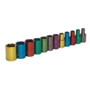 Sealey 12 Pcs Multi-Coloured Socket Set 1/4" Square Drive WallDrive Metric AK282