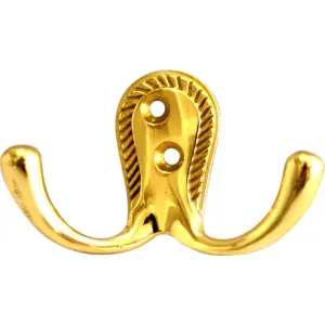 Brass effect Metal Double Hook (H)21mm (W)45mm