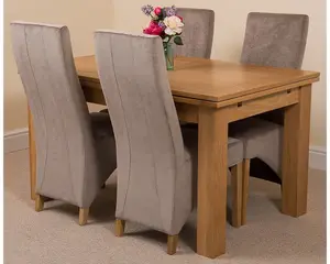 Richmond 140cm - 220cm Oak Extending Dining Table and 4 Chairs Dining Set with Lola Grey Fabric Chairs