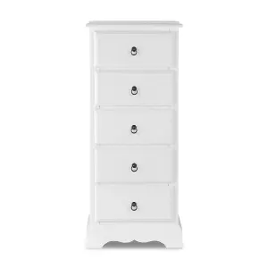 Romance True White 5 Drawer Tallboy