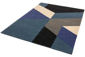 Blue Wool Handmade Luxurious Modern Abstract Geometric Rug For for Living Room and Bedroom-120cm X 170cm