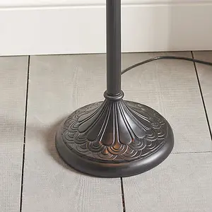 Luminosa Brooklyn 2 Light Floor Lamp Dark Bronze, Tiffany Glass, E27