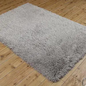 Handmade Modern Plain Silver Shaggy Sparkle Easy to clean Rug for Bed Room Living Room and Dining Room-100cm X 150cm