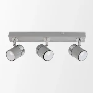 ValueLights Rosie 3 Way Adjustable Gloss Grey and Silver Chrome Straight Bar Ceiling Spotlight Fitting