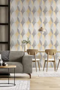 Crown Kirby Oval Geo Mustard Wallpaper M1641