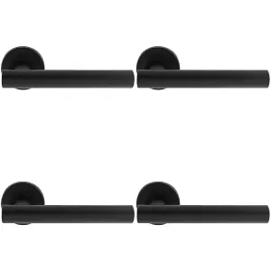 4 PACK - PAIR Straight Round T Bar Handle on Round Rose Concealed Fix Matt Black