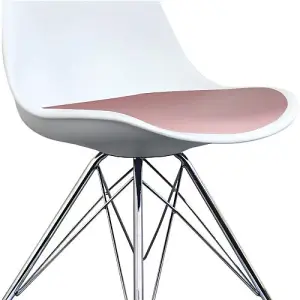 Soho White and Blush Pink Plastic Dining Chair with Chrome Metal Legs