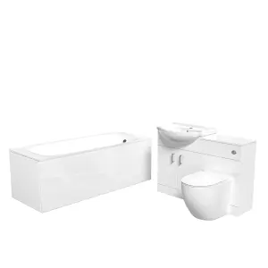 Nes Home Freestanding White Vanity Unit With Basin, WC Unit & BTW & 1700mm Bath