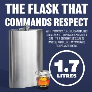 Xl Hip Flask Stainless Steel Whisky 1.7l Whisky Liquor Spirits Vodka Giant Jumbo Gift Set