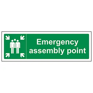 Emergency Assembly Point Fire Sign - Adhesive Vinyl - 300x100mm (x3)