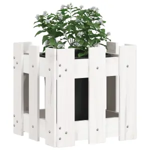 Berkfield Garden Planter with Fence Design White 30x30x30 cm Solid Wood Pine