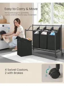 SONGMICS Rolling Laundry Sorter, Laundry Basket With 4 Removable Bags, Laundry Hamper, Laundry Trolley, For Laundry Room