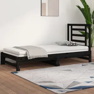 Berkfield Pull-out Day Bed Black 2x(90x200) cm Solid Wood Pine