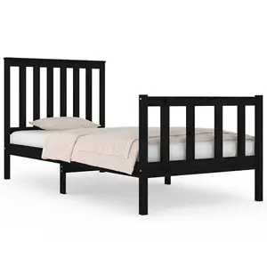 Berkfield Bed Frame Black Solid Wood Pine 90x190 cm 3FT Single