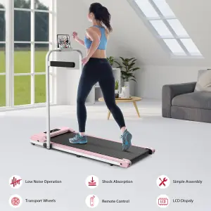 2 in 1 Folding Treadmill with Side Handrails Walking Running Machine for Home Cardio Exercise-Pink