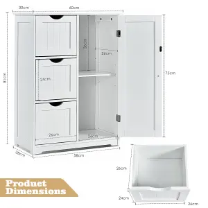 Costway Bathroom Floor Cabinet Storage Cupboard Organizer W/Adjustable Shelf & 3 Drawers