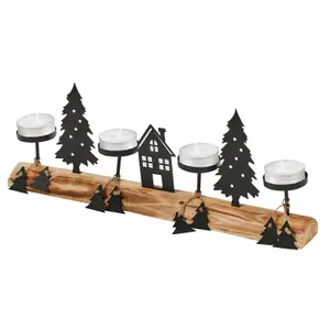 URBNLIVING 40cm Height Wood & Metal Tea Light Holder Stand Festive Decorative Christmas Woodland Scene