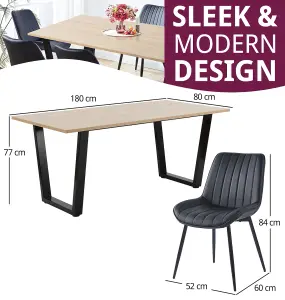 Hallowood Furniture Dudley Dining Table 1.8m with 6 Black Bonded Leather Chairs