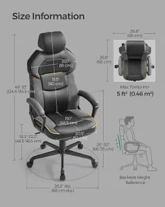 SONGMICS Office Chair, Gaming Chair, Height Adjustable, PU and Cotton-Linen Surface, Tilt Function, Classic Black