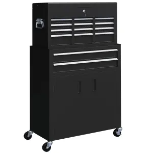 HOMCOM Top Chest and Roller Cabinet Combo Metal Tool Cabinet on Wheels Black