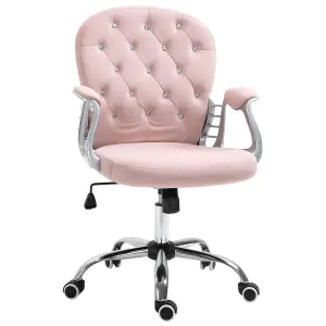 Vinsetto Office Chair Ergonomic 360 degree Swivel Diamante Tufted Home Work Velour Padded Base 5 Castor Wheels Pink