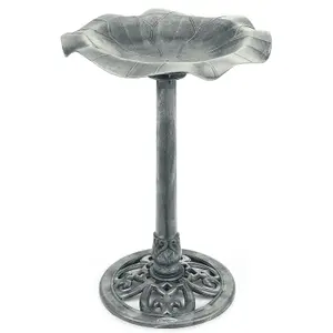 Garden Bird Bath Resin Leaf Birdbath With Rustic Metal Effect H60cm Grey Christow