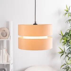 ValueLights Sophia Large Easy Fit Ceiling Light Shade 2 Tier Pendant Drum Lampshade - Sand