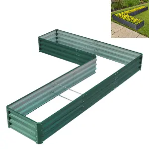 Dark Green L-Shaped Galvanized Steel Garden Flower Bed Metal Raised Planter Box Outdoor Raised Garden Bed Kit L 207 cm x W 277 cm