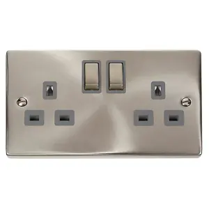 Click Scolmore Deco Switched Socket 2 Gang 13A 2 Pole Satin Chrome - VPSC536GY