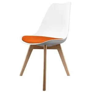 Soho White & Orange Plastic Dining Chair with Squared Light Wood Legs