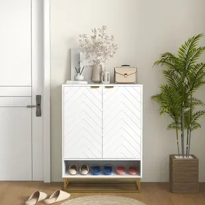 HOMCOM Shoe Cabinet with 2 Chevron Doors, Adjustable Shelf for 12 Pairs