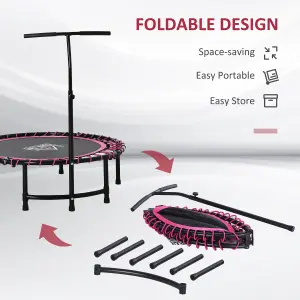 HOMCOM Foldable Trampoline Silent Bouncer Jumper w/ Adjustable Handle -Pink