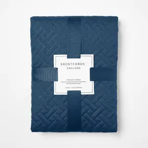 Brentfords Geo Pinsonic Blanket Throw Quilted Bedspread, Navy - 150 x 200cm