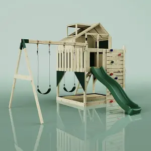 Rebo PolarPlay Kids Climbing Tower & Playhouse - Swing Haldor Green