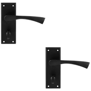 2 PACK - PAIR Angular Lever on Bathroom Backplate Door Handle 150 x 50mm Matt Black