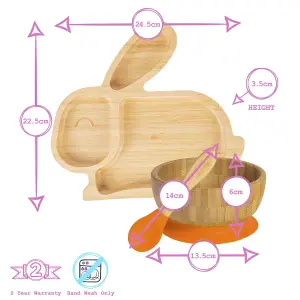 Tiny Dining - Rabbit Bamboo Suction Baby Feeding Set - Orange - 4pc