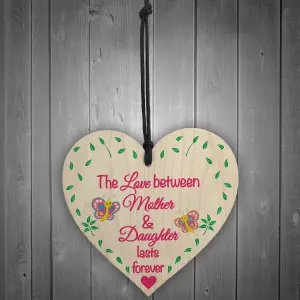 Red Ocean Mother Daughter Love Lasts Forever Wooden Hanging Heart Plaque