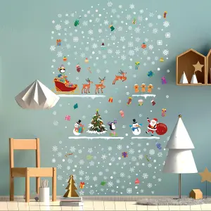 Santa's friends with Snowflakes in Candyland Christmas Wall Stickers Living room DIY Home Decorations