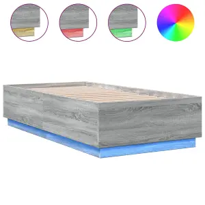 Berkfield Bed Frame with LED without Mattress Grey Sonoma 75x190 cm Small Single