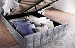 King Size Silver Crushed Velvet Ottoman Storage Bed Frame